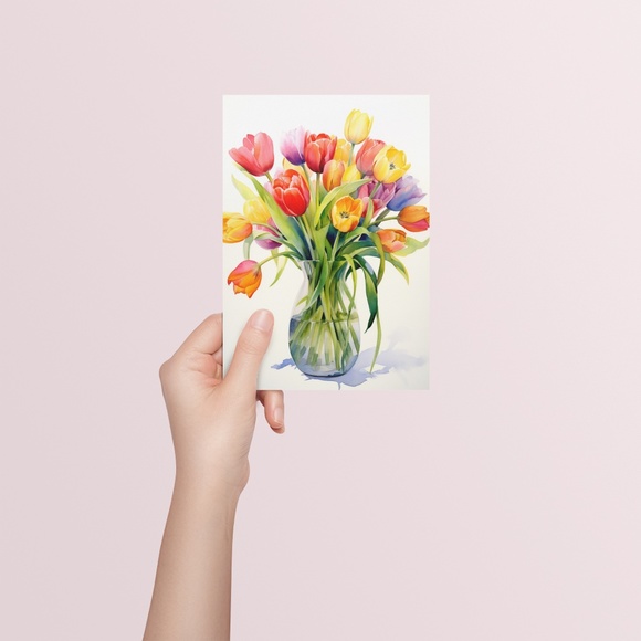 Watercolor Tulips Wall Art Illustration Print Poster Unframed - Picture 5 of 5